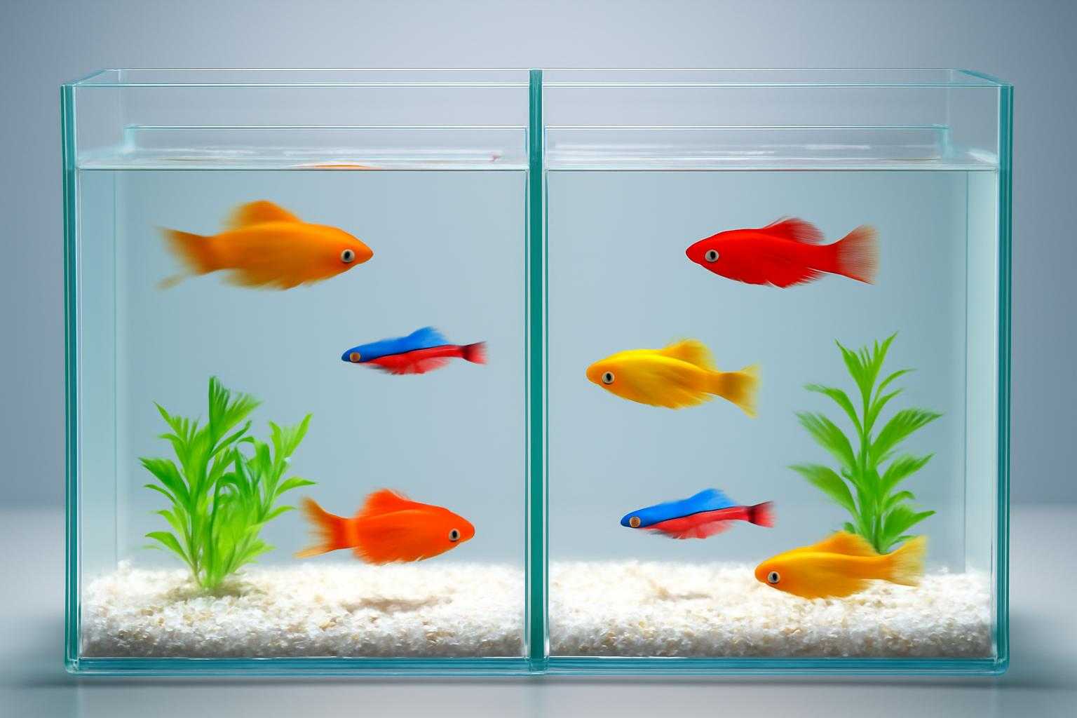 オスとメスの魚を分けて飼育する二つの水槽