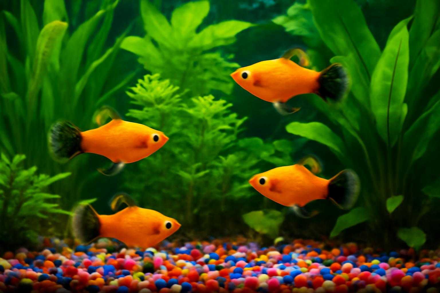 ミッキーマウスプラティと水草が共存する水槽