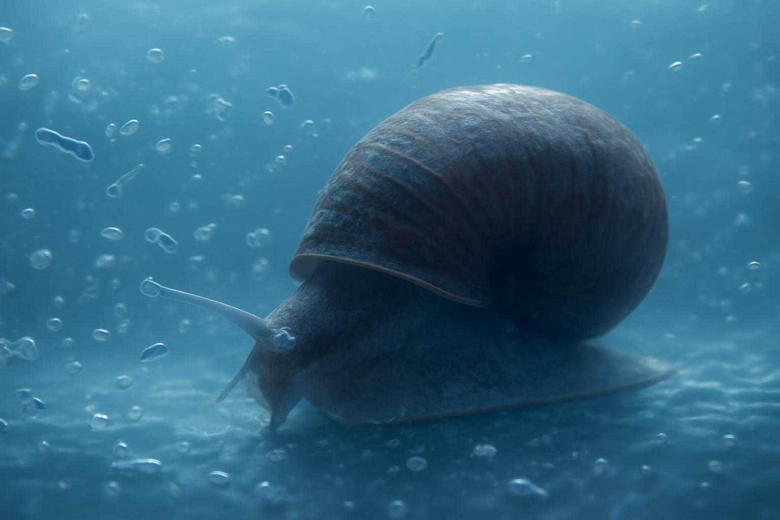 水中でバクテリアが付着したカワニナが水を浄化する仕組み