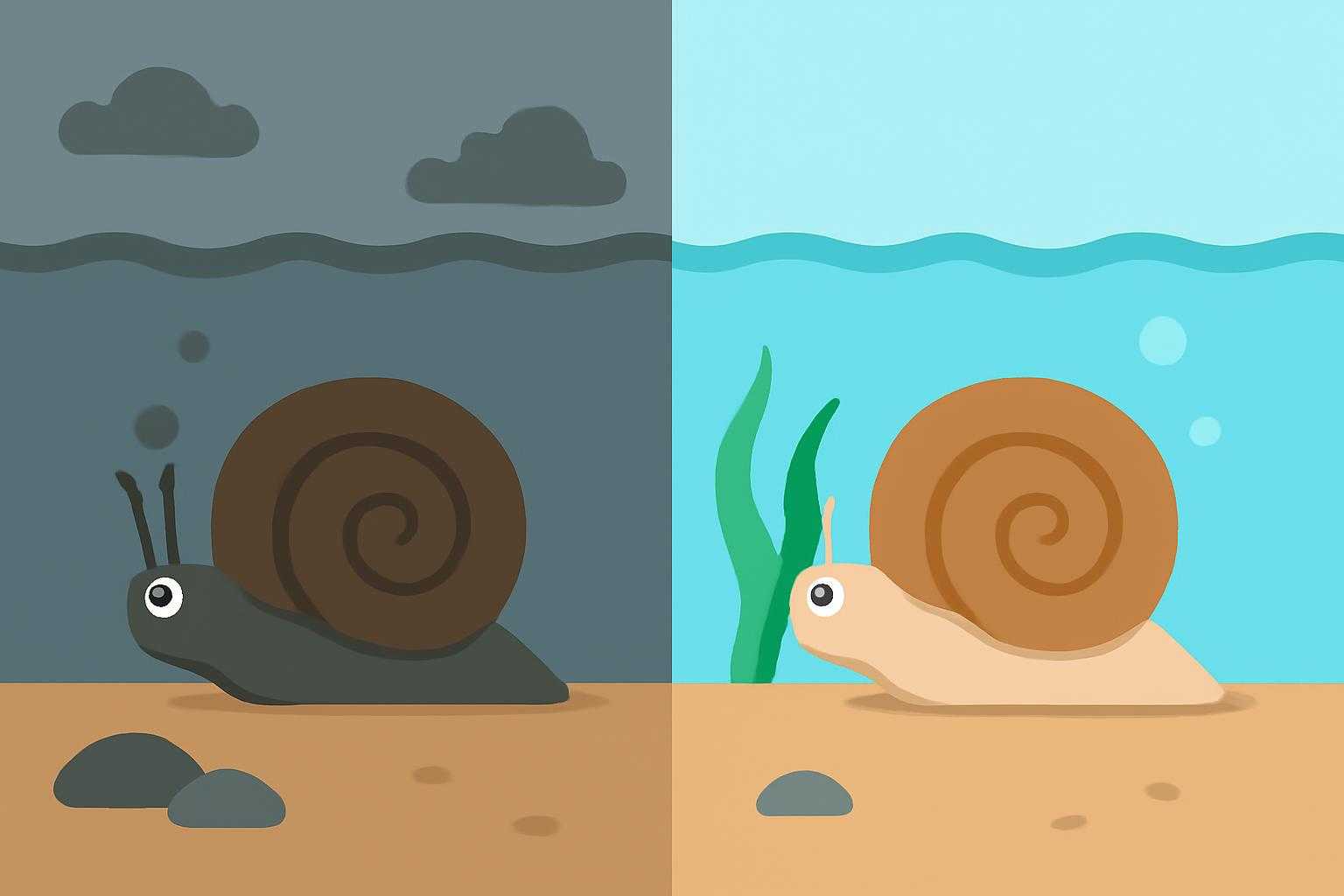 水合わせに失敗した貝と適切に対応した貝の対比