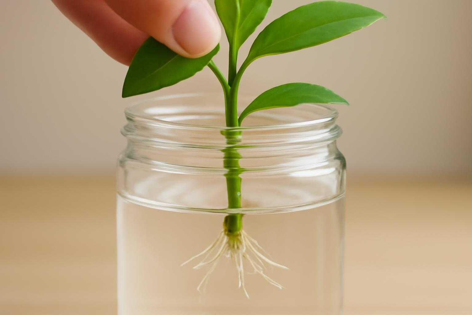 アナカリスの茎を切り分けて水に挿す繁殖の様子