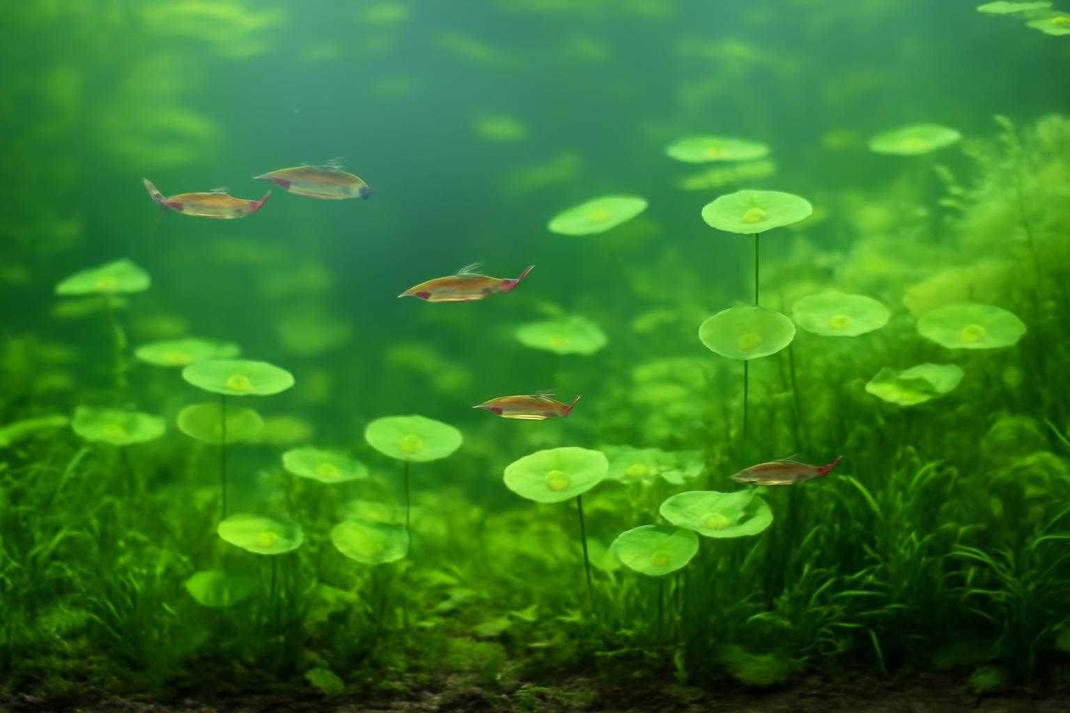 メダカとウォーターコインが共生する水槽ビオトープ