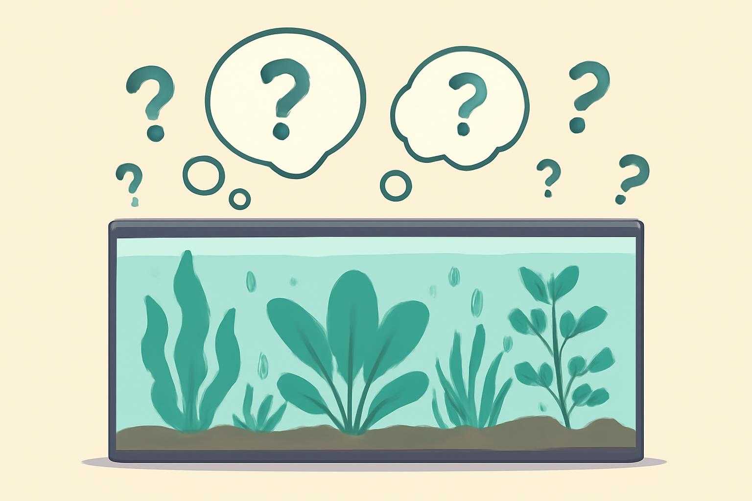 水槽でバリスネリア ナナを育てている様子と疑問符のアイコン