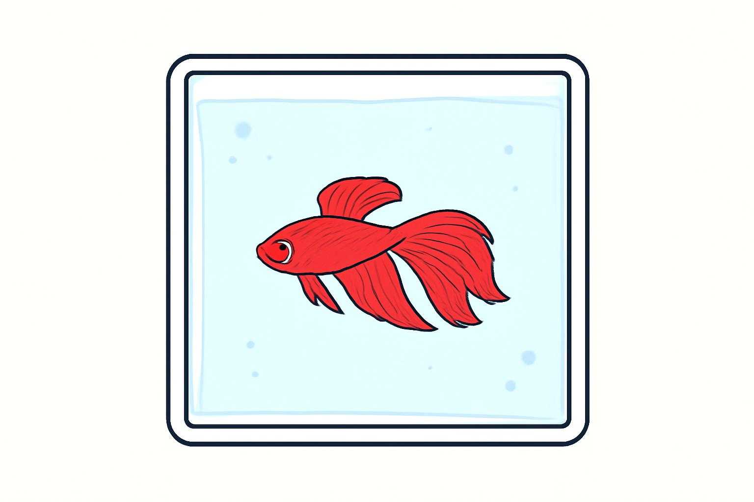 赤いベタ魚が泳ぐシンプルな水槽環境の俯瞰図