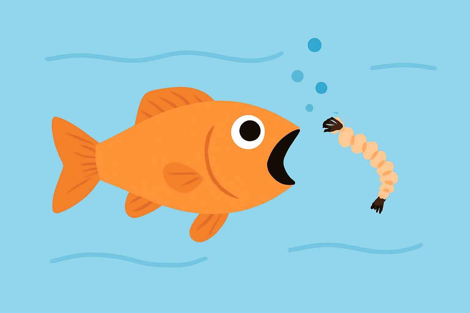 メダカがボウフラを食べようとしている食事シーン