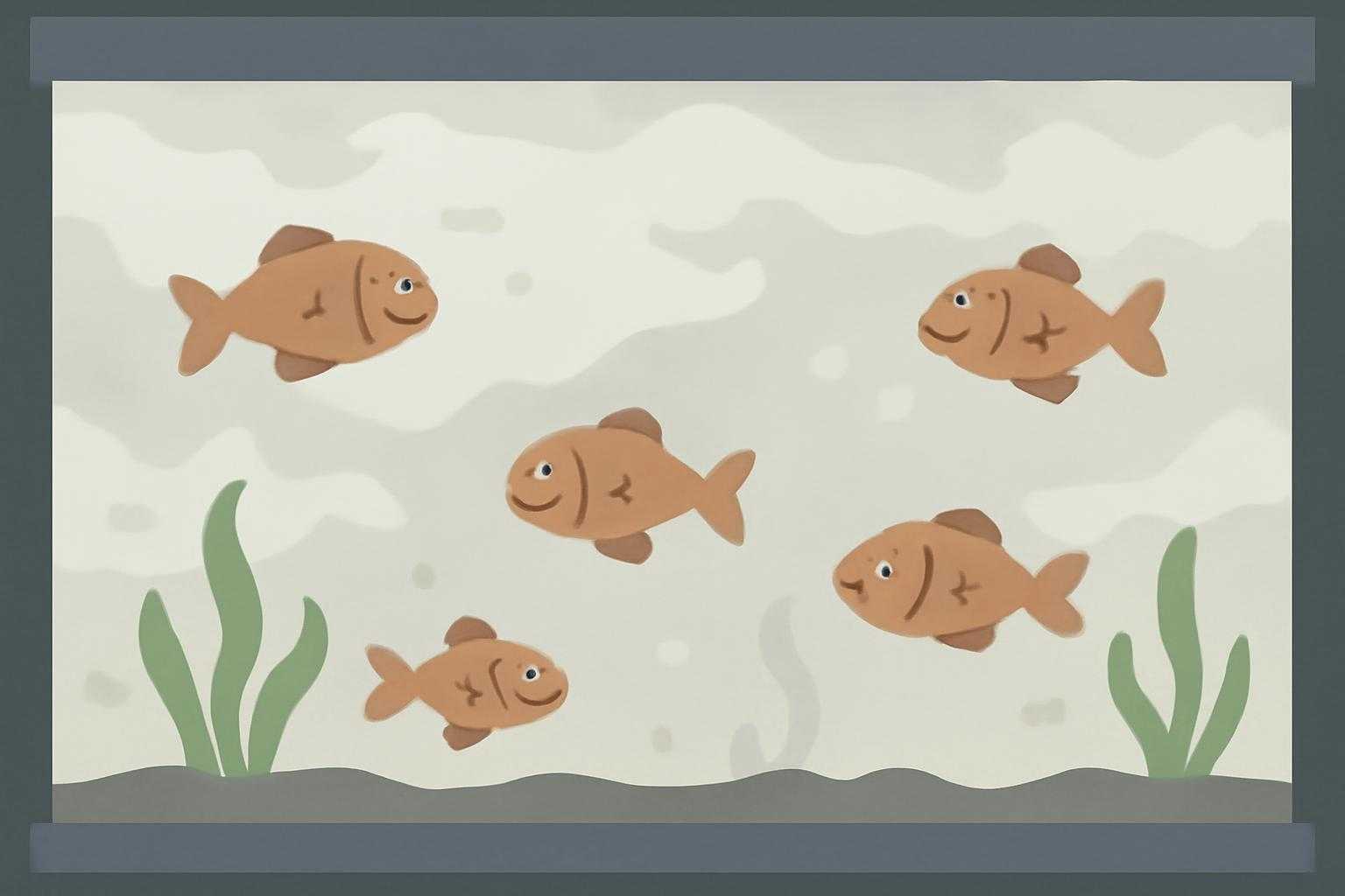 白く濁った水槽と魚の様子を示すイラスト