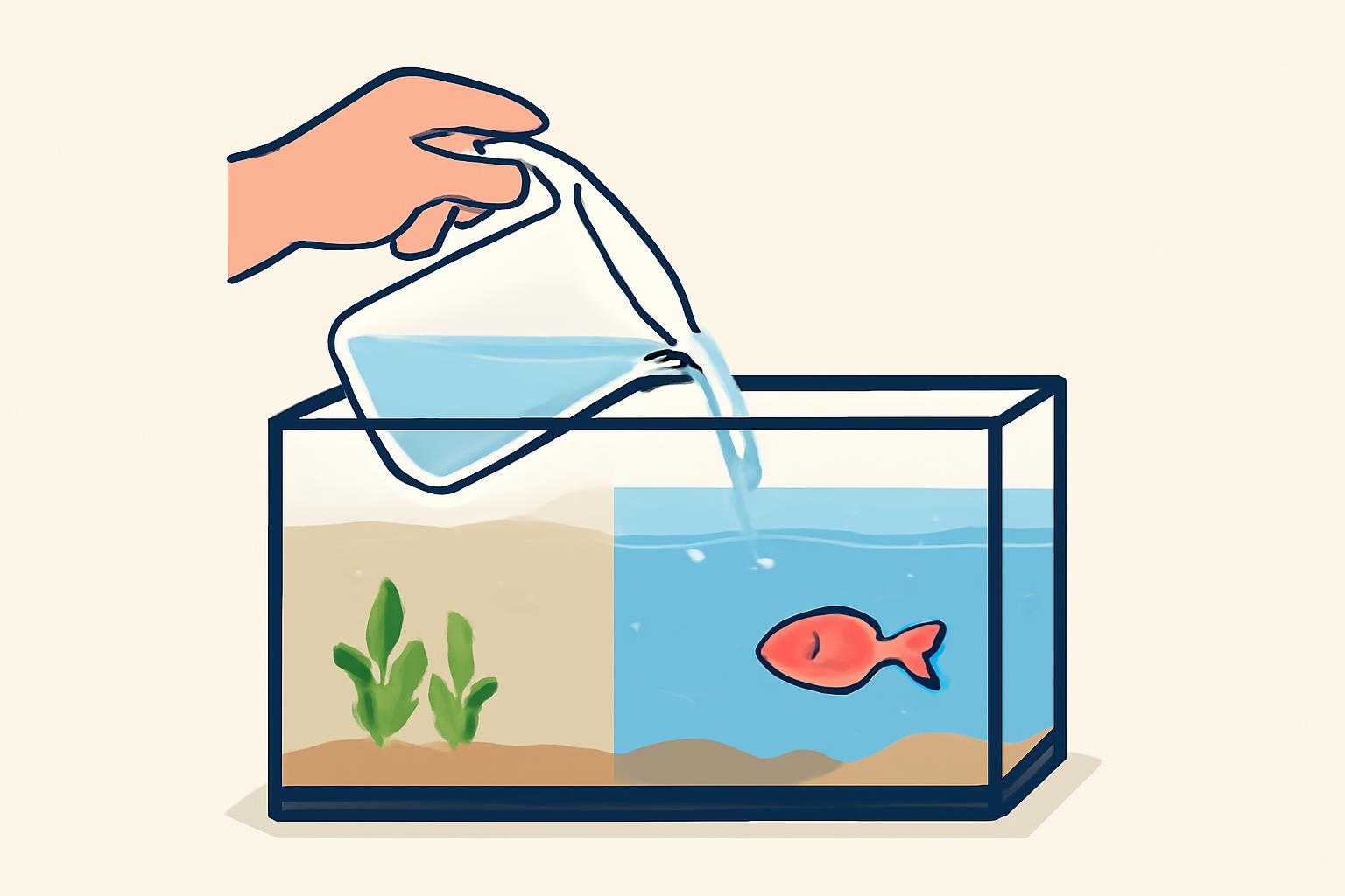 水槽の水を交換し清潔にしている様子