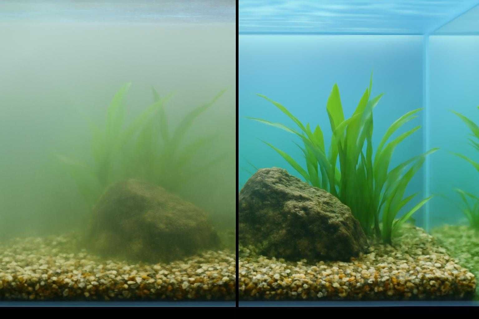 水が透明になる様子を表現した水槽のビフォーアフター比較