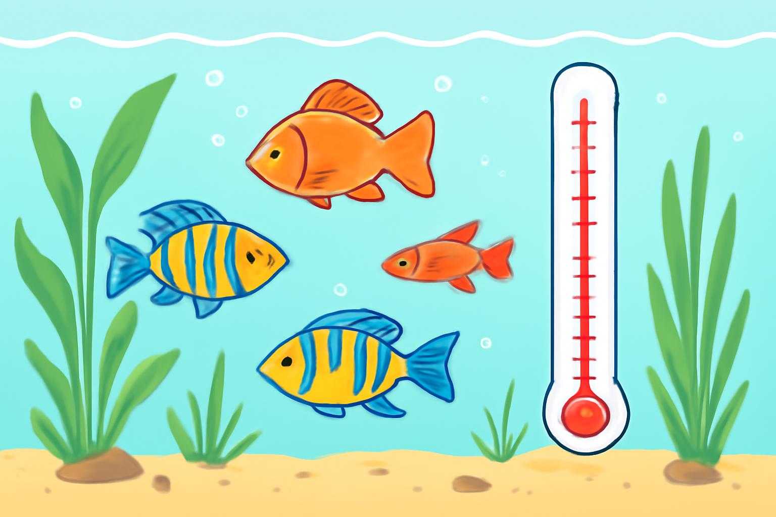 水温が高くなった熱帯魚が泳ぐ水槽の様子