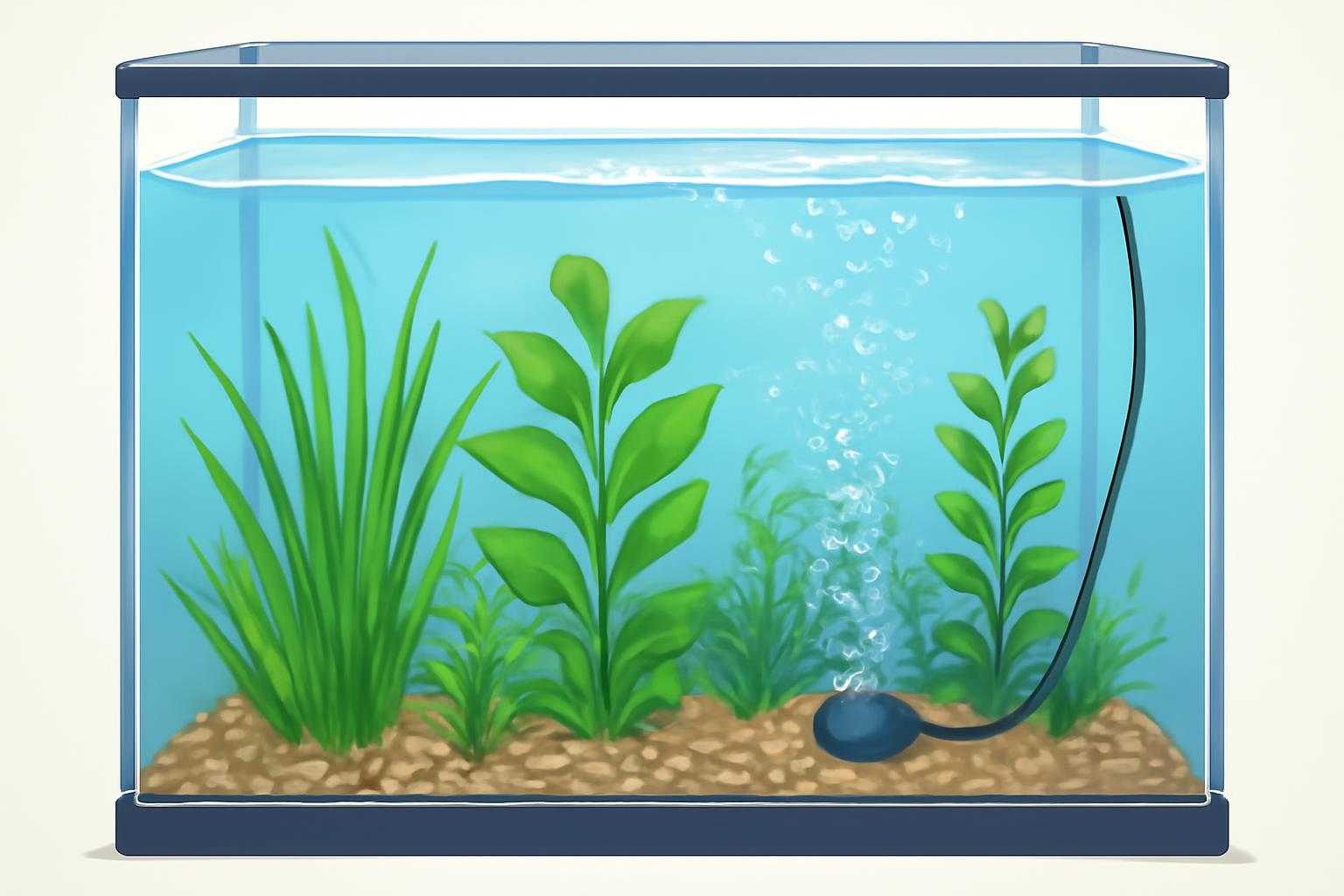 メダカ水槽でフィルターの水流と水草が配置された清潔な水環境