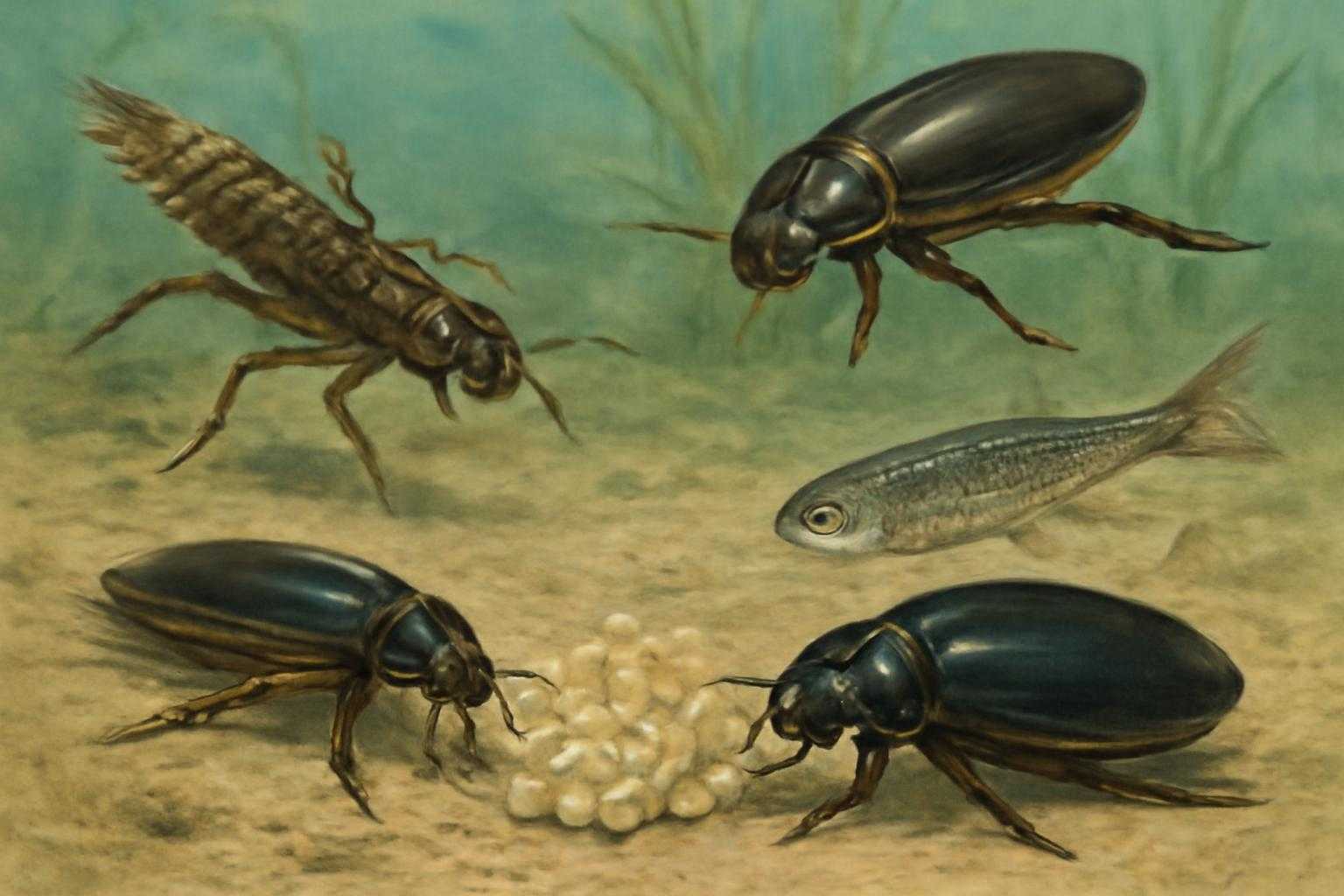 メダカの卵を狙う水中の昆虫や生き物たち