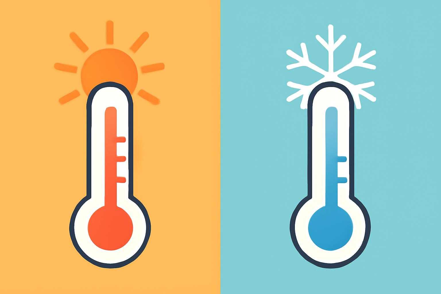夏と冬の気温差を表現した温度計の比較