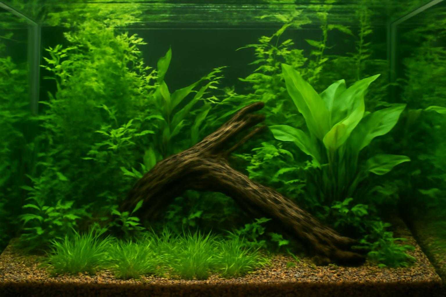 適切な水草が植えられた広々とした水槽環境